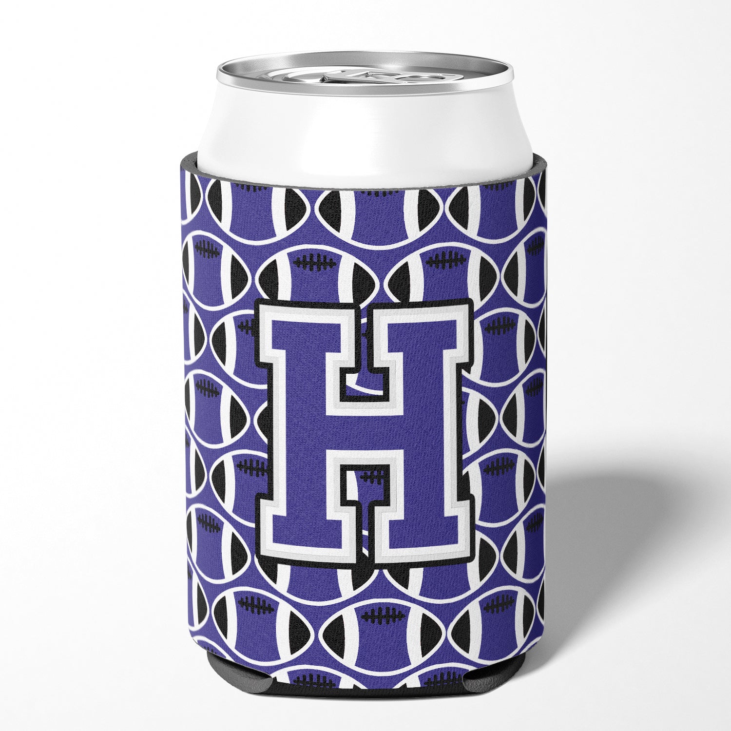 Letter H Football Purple and White Can or Bottle Hugger CJ1068-HCC.