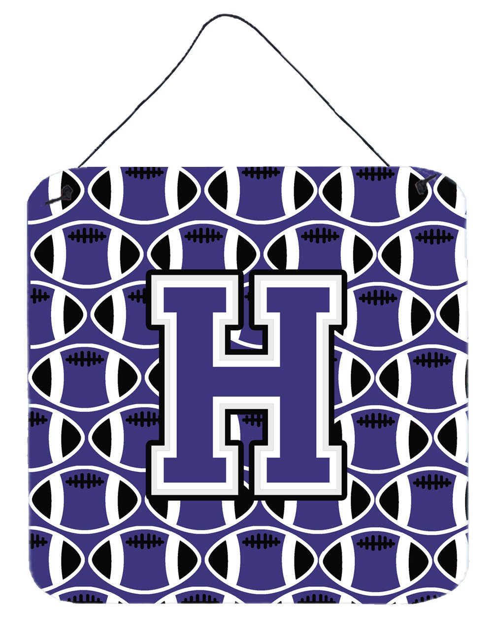 Letter H Football Purple and White Wall or Door Hanging Prints CJ1068-HDS66 by Caroline&#39;s Treasures