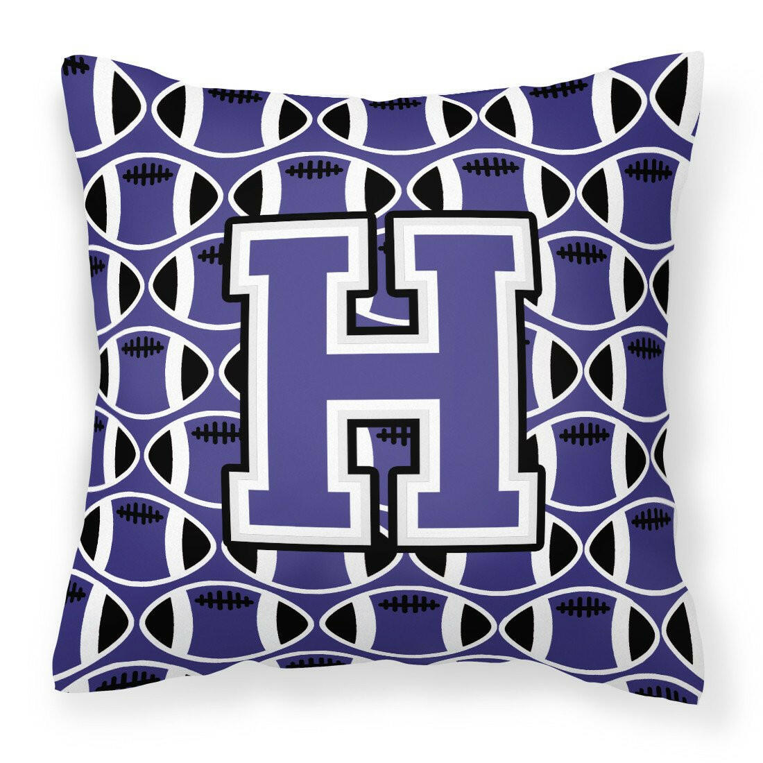 Letter H Football Purple and White Fabric Decorative Pillow CJ1068-HPW1414 by Caroline&#39;s Treasures