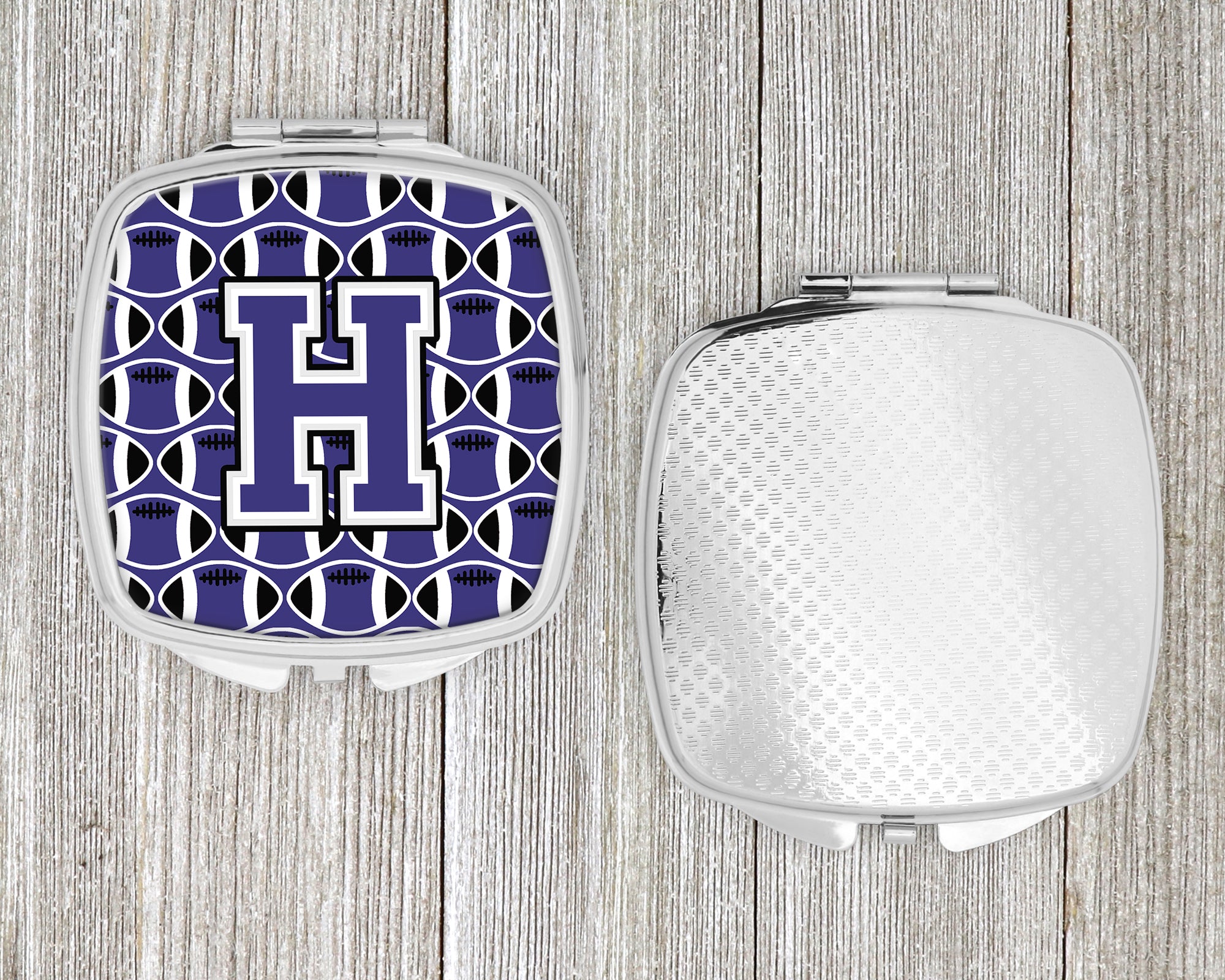 Letter H Football Purple and White Compact Mirror CJ1068-HSCM  the-store.com.