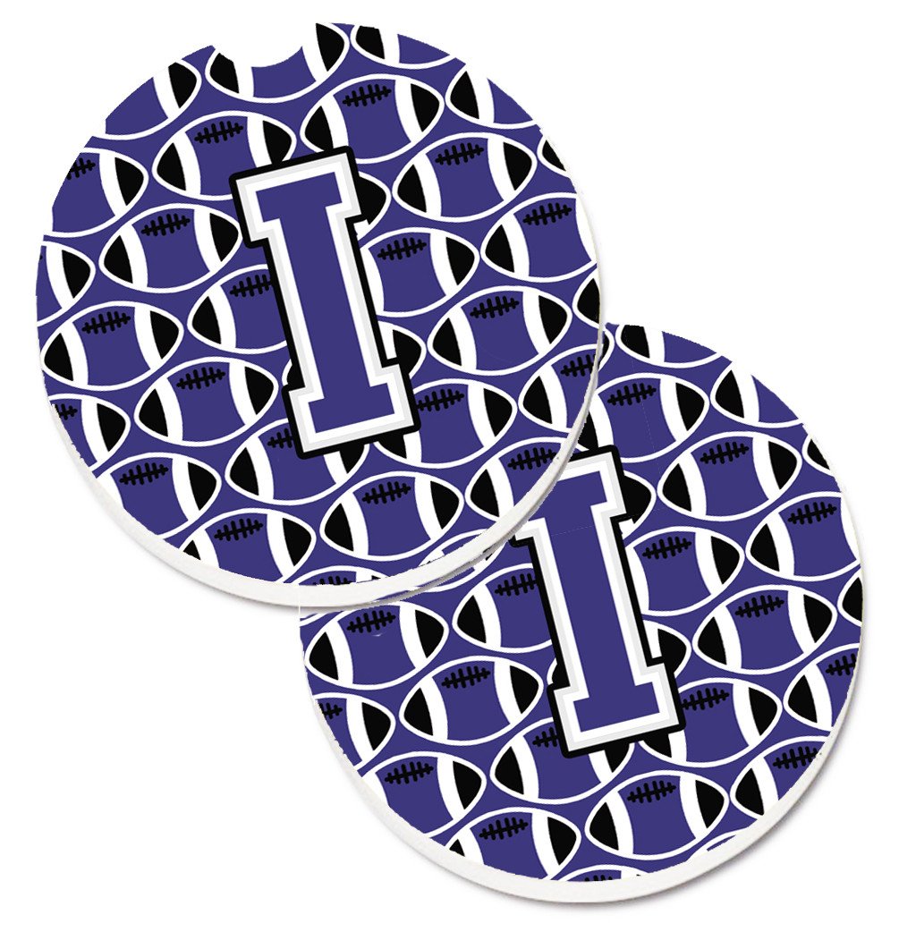 Letter I Football Purple and White Set of 2 Cup Holder Car Coasters CJ1068-ICARC by Caroline&#39;s Treasures