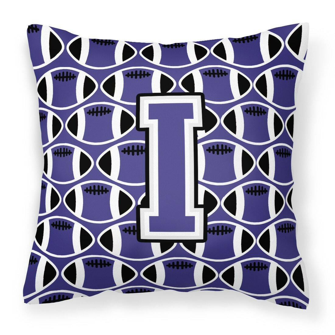 Letter I Football Purple and White Fabric Decorative Pillow CJ1068-IPW1414 by Caroline&#39;s Treasures
