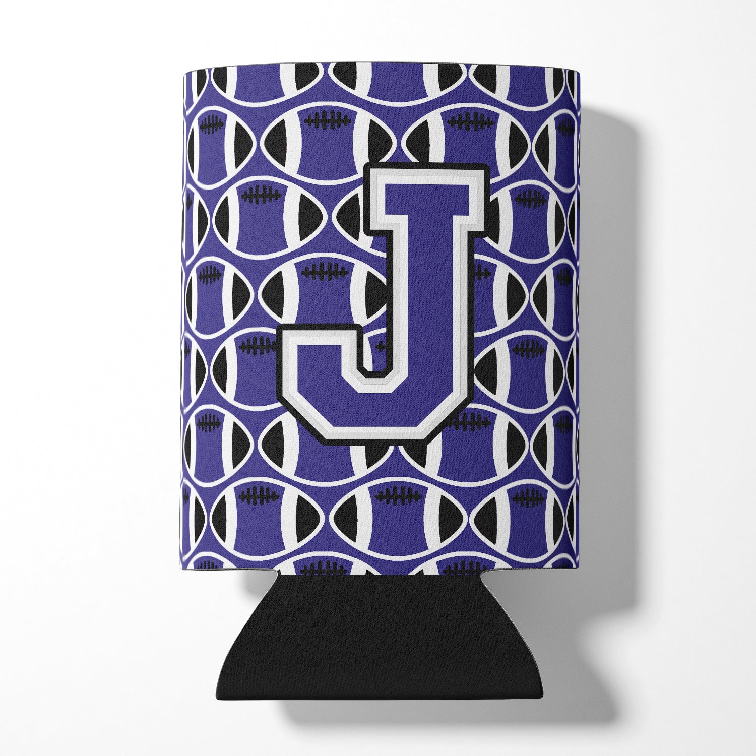 Lettre J Football violet et blanc porte-canette ou porte-bouteille CJ1068-JCC