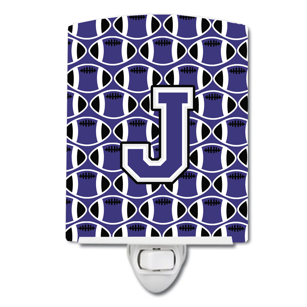Letter J Football Purple and White Ceramic Night Light CJ1068-JCNL - the-store.com