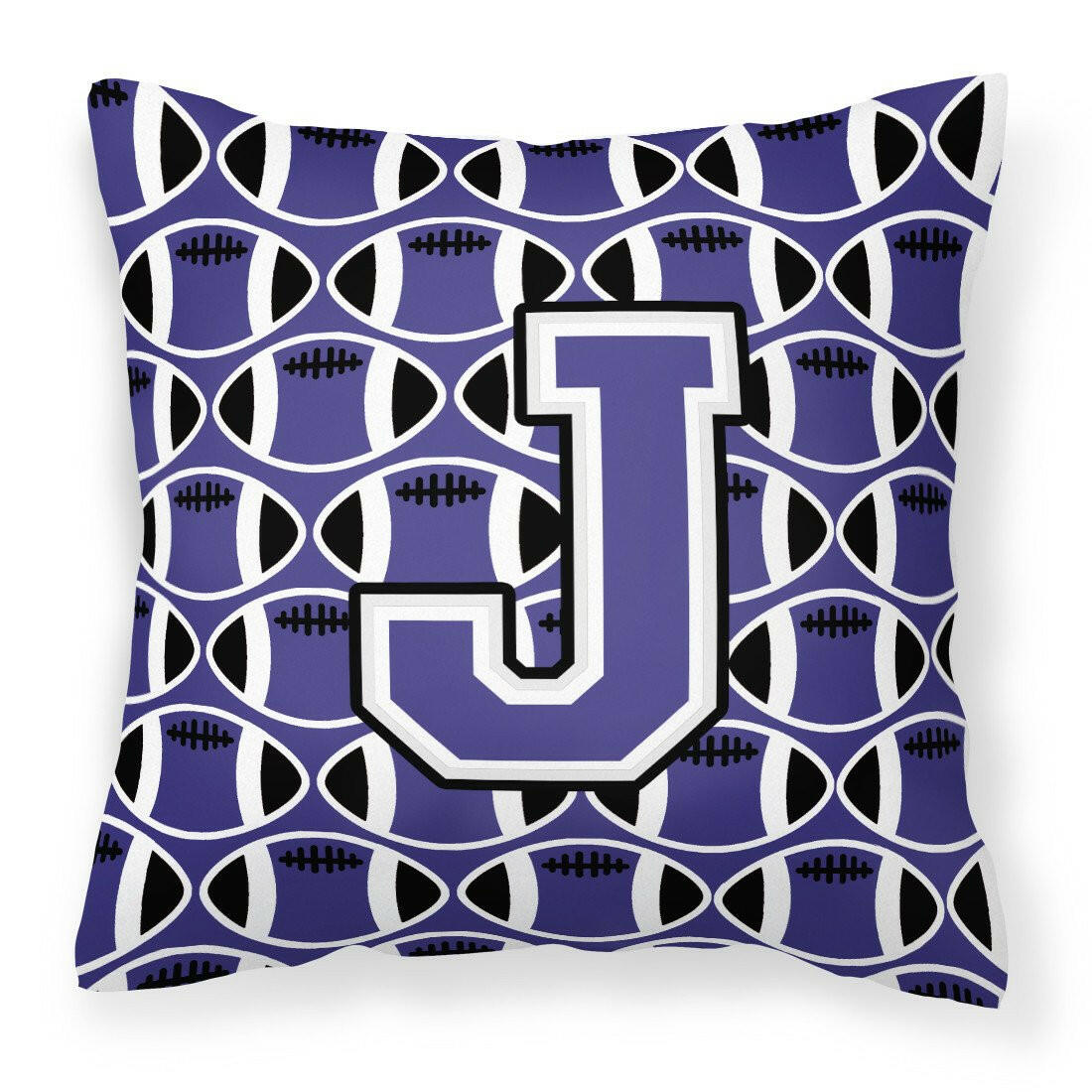 Letter J Football Purple and White Fabric Decorative Pillow CJ1068-JPW1414 by Caroline&#39;s Treasures