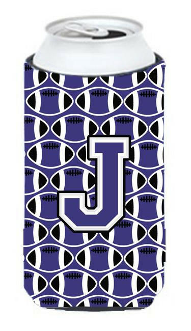 Letter J Football Purple and White Tall Boy Beverage Insulator Hugger CJ1068-JTBC by Caroline&#39;s Treasures