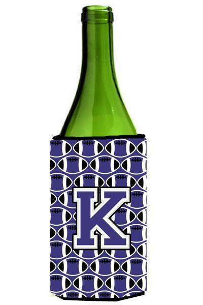 Letter K Football Purple and White Wine Bottle Beverage Insulator Hugger CJ1068-KLITERK by Caroline&#39;s Treasures