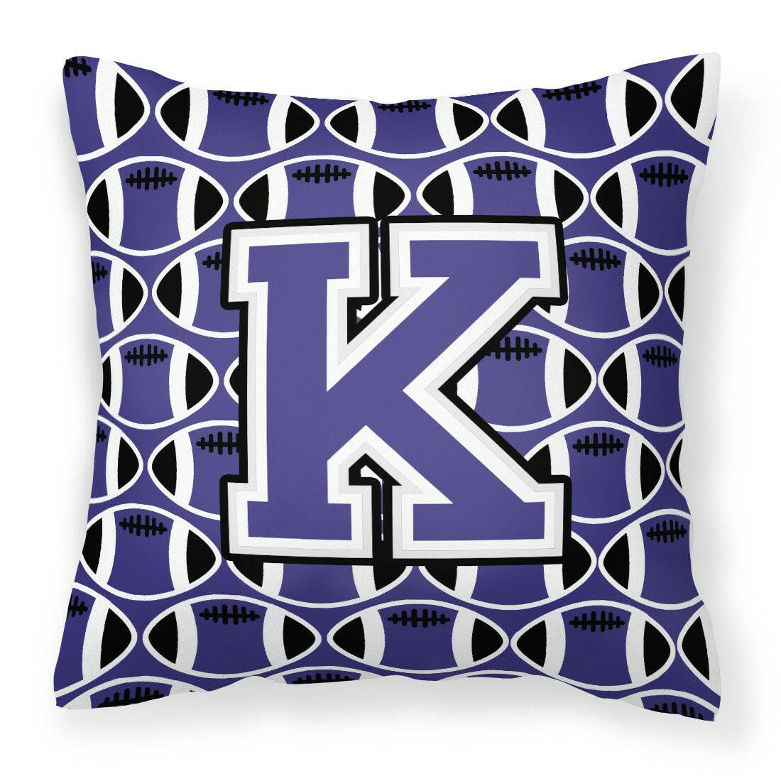 Letter K Football Purple and White Fabric Decorative Pillow CJ1068-KPW1414 by Caroline&#39;s Treasures