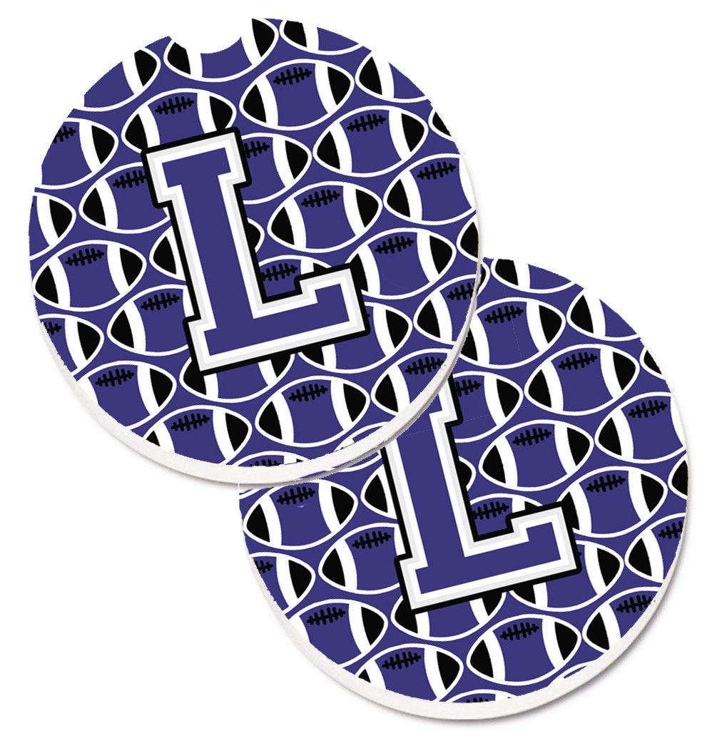 Letter L Football Purple and White Set of 2 Cup Holder Car Coasters CJ1068-LCARC by Caroline&#39;s Treasures
