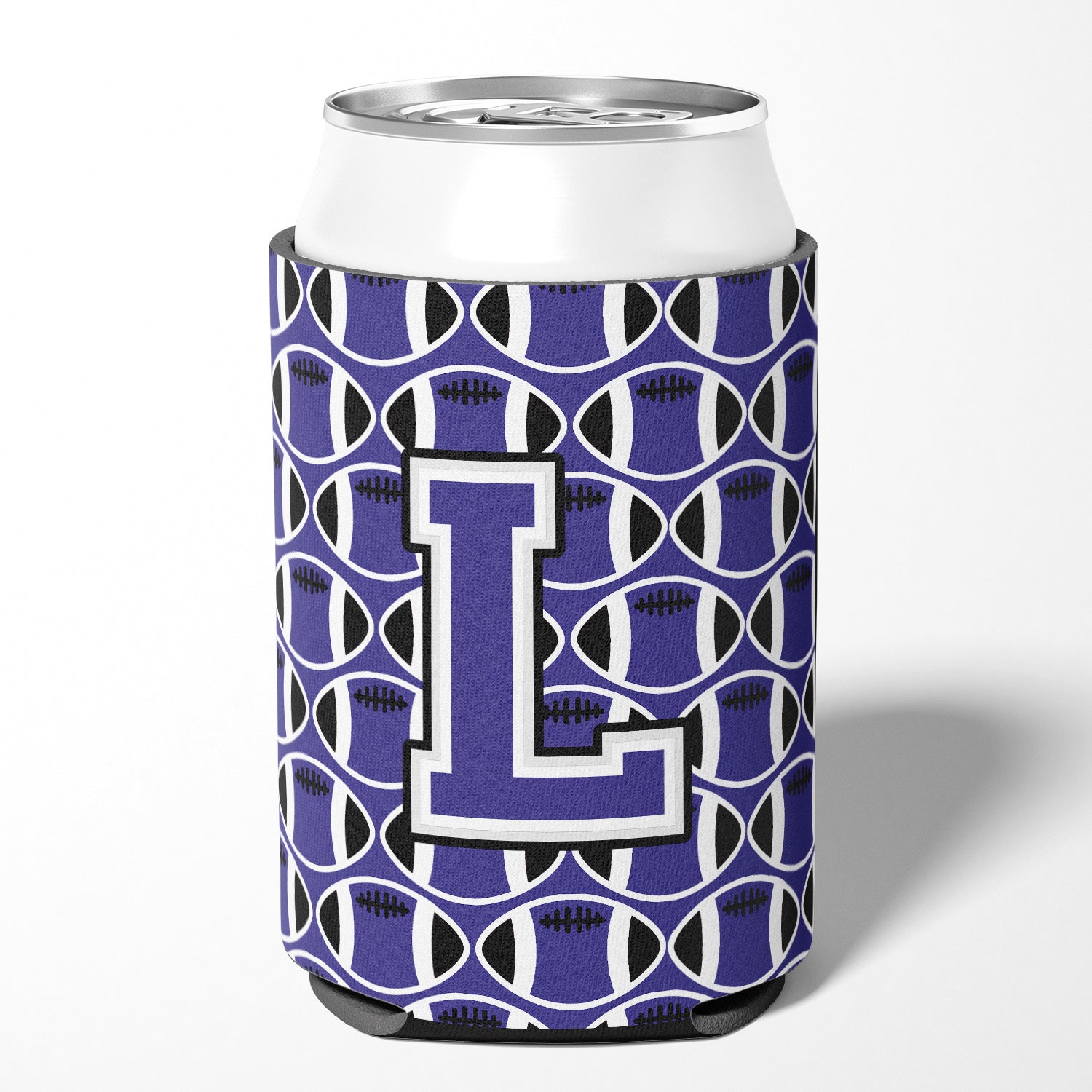 Letter L Football Purple and White Can or Bottle Hugger CJ1068-LCC