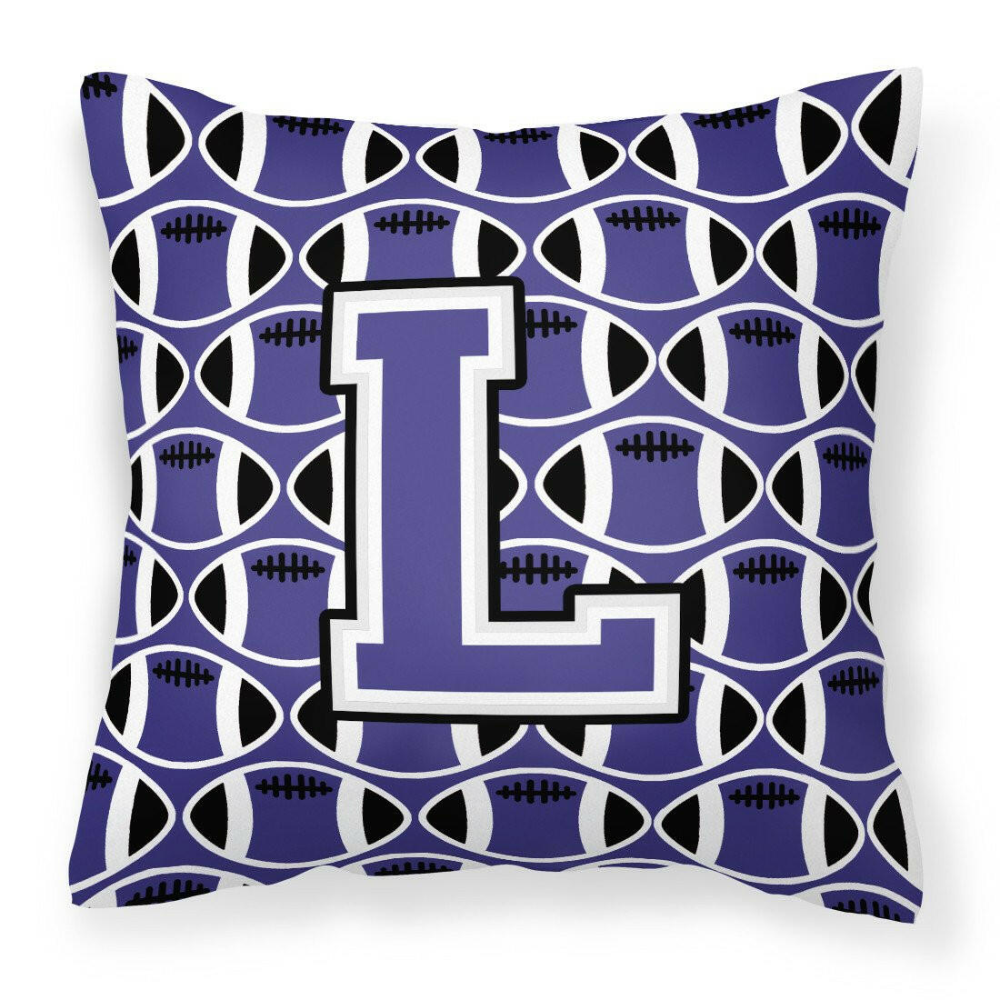 Letter L Football Purple and White Fabric Decorative Pillow CJ1068-LPW1414 by Caroline&#39;s Treasures