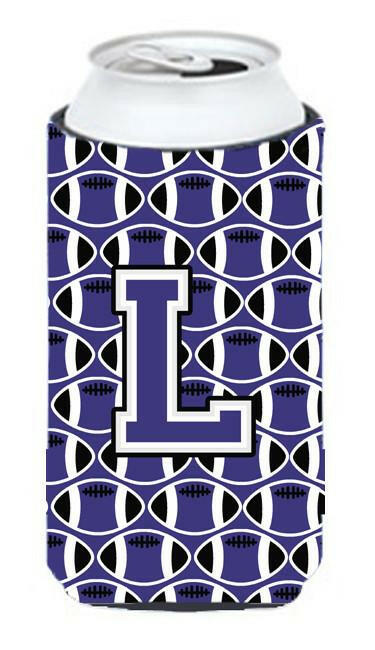 Letter L Football Purple and White Tall Boy Beverage Insulator Hugger CJ1068-LTBC by Caroline&#39;s Treasures