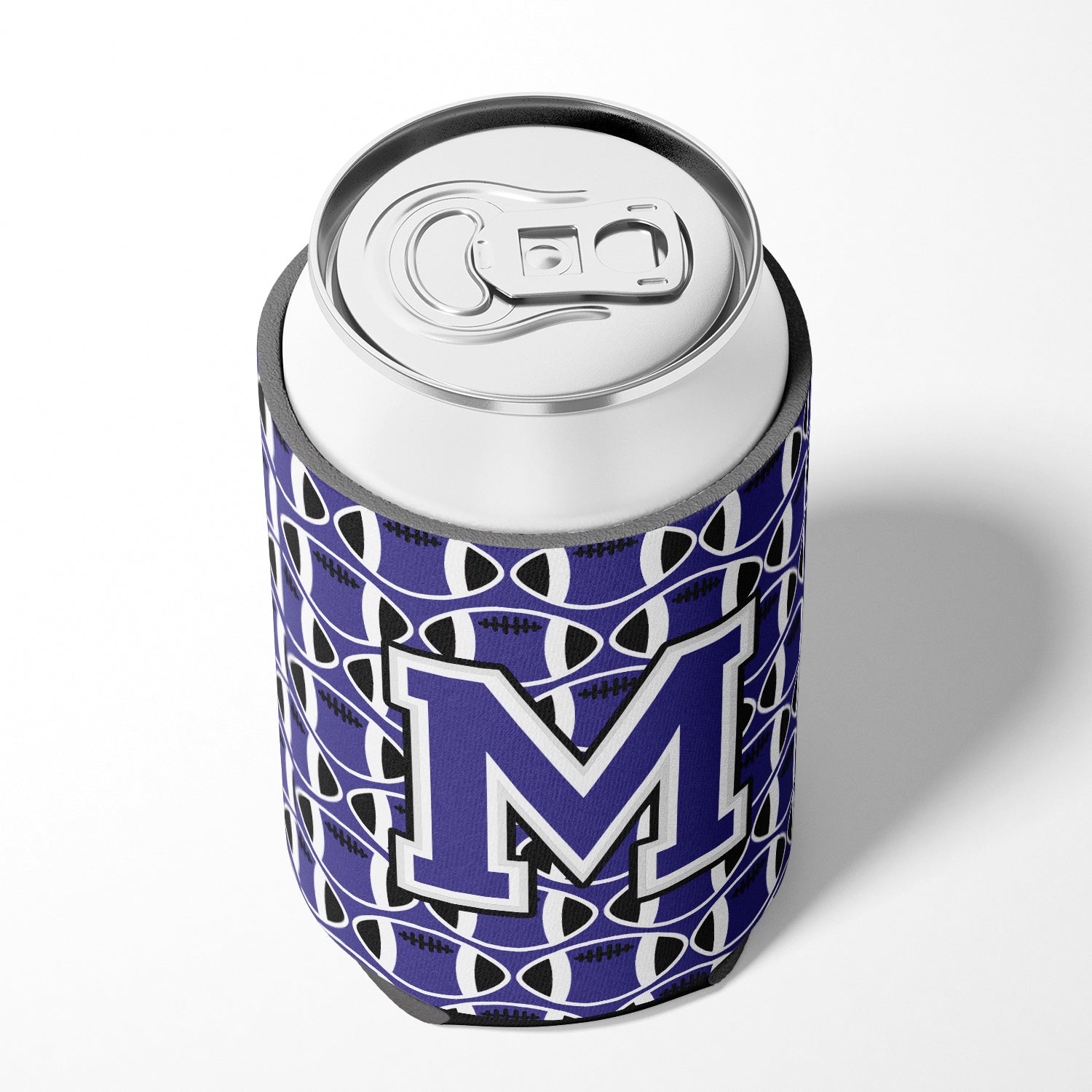 Letter M Football Purple and White Can or Bottle Hugger CJ1068-MCC