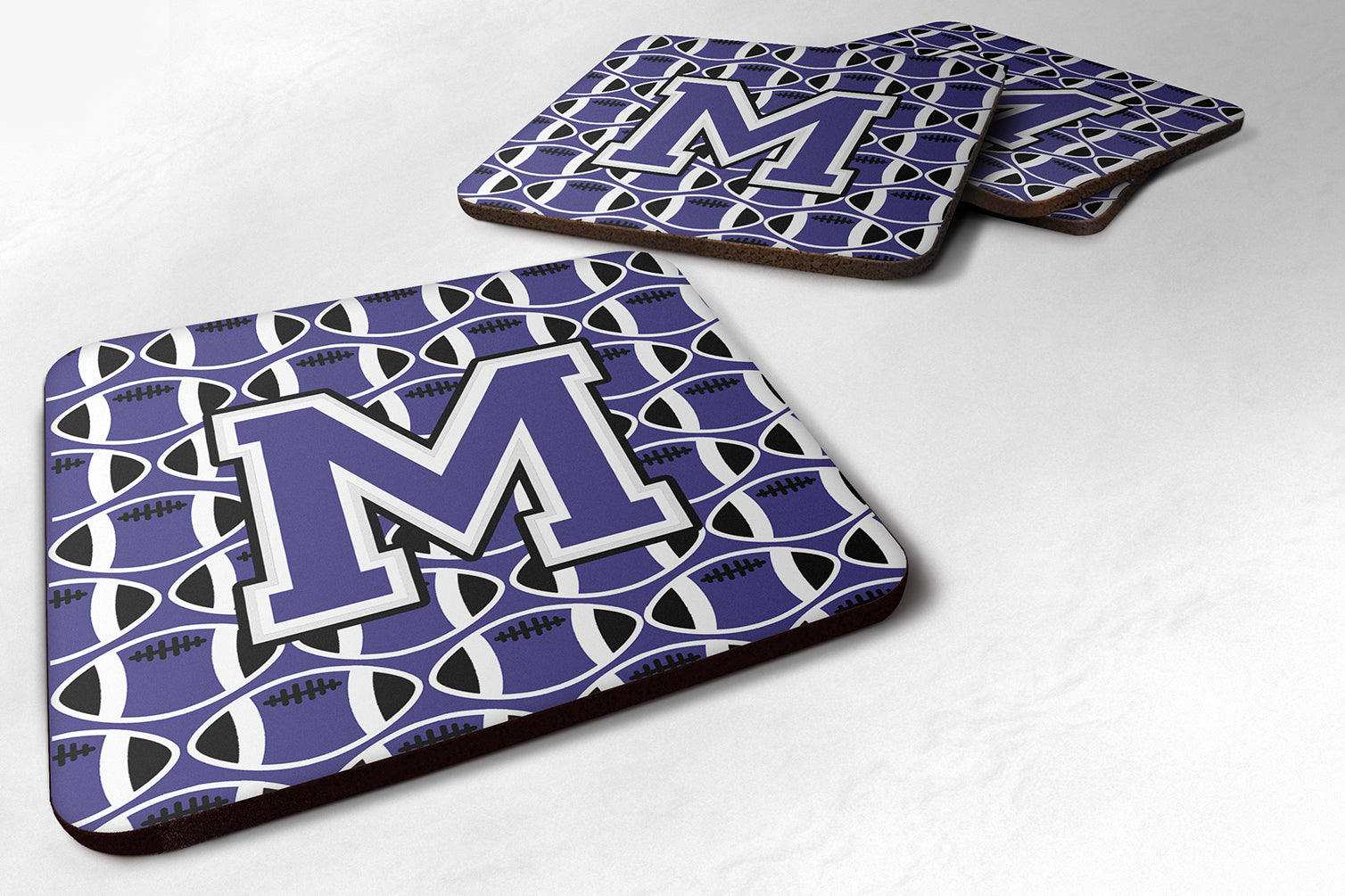 Letter M Football Purple and White Foam Coaster Set of 4 CJ1068-MFC - the-store.com