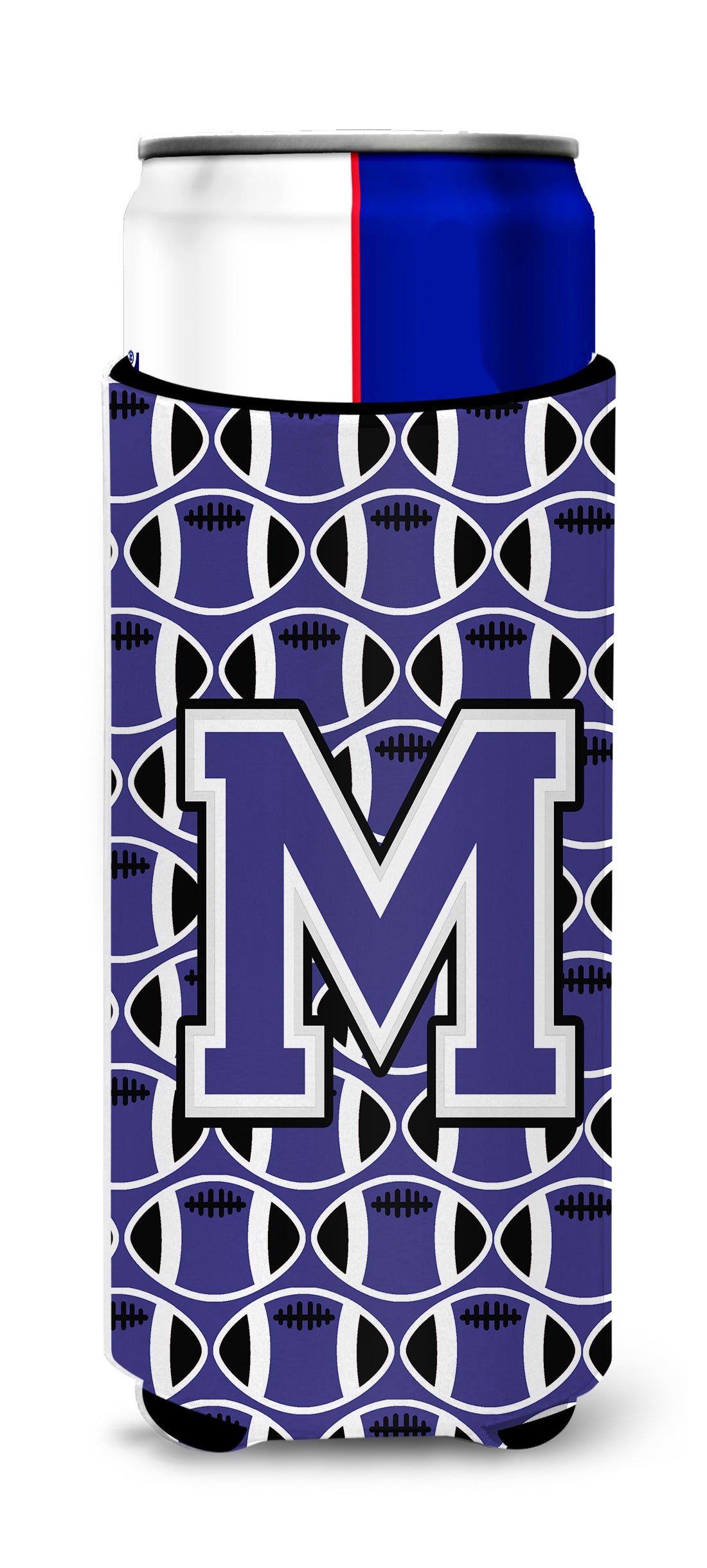 Letter M Football Purple and White Ultra Beverage Insulators for slim cans CJ1068-MMUK