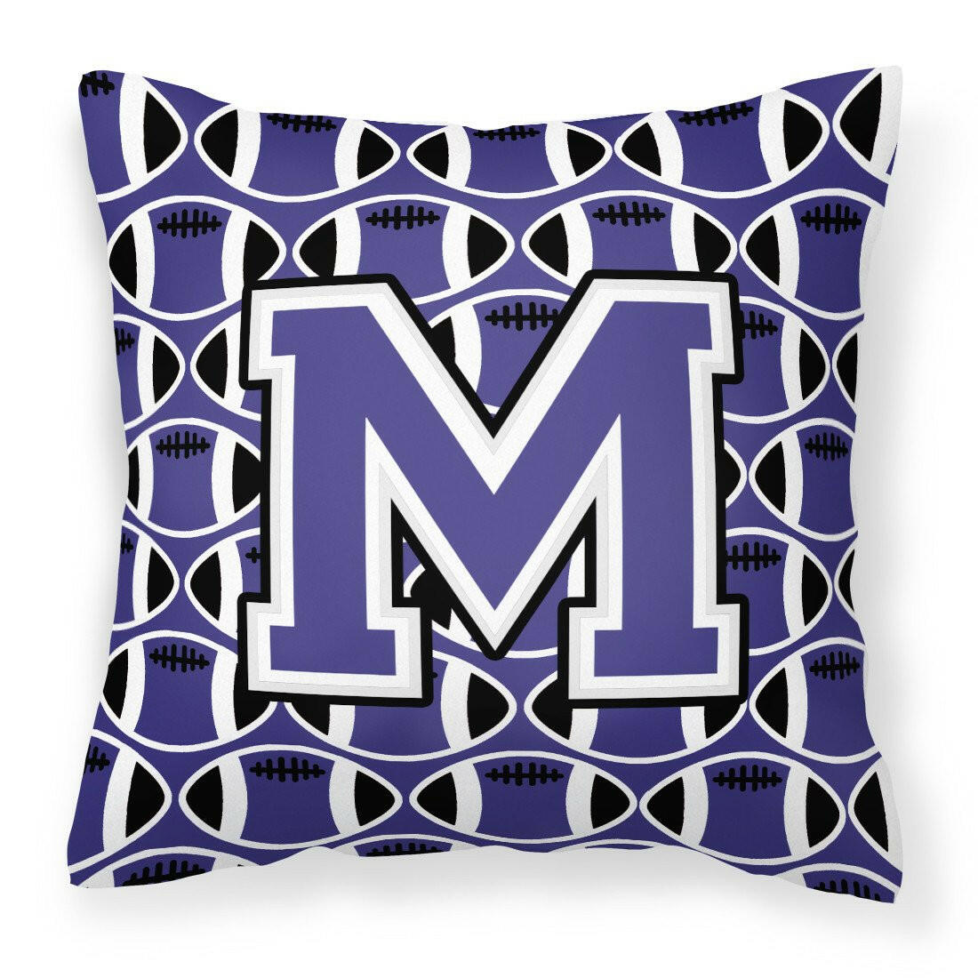 Letter M Football Purple and White Fabric Decorative Pillow CJ1068-MPW1414 by Caroline&#39;s Treasures