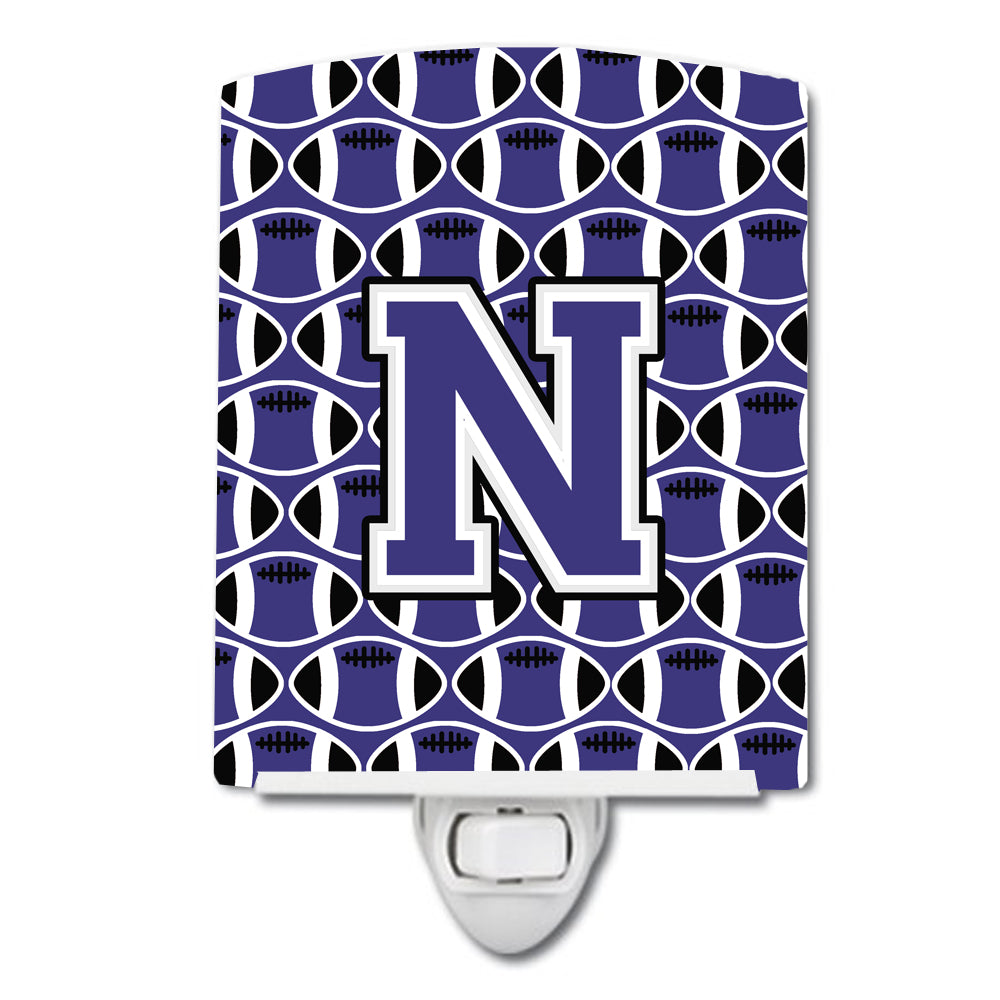Letter N Football Purple and White Ceramic Night Light CJ1068-NCNL - the-store.com