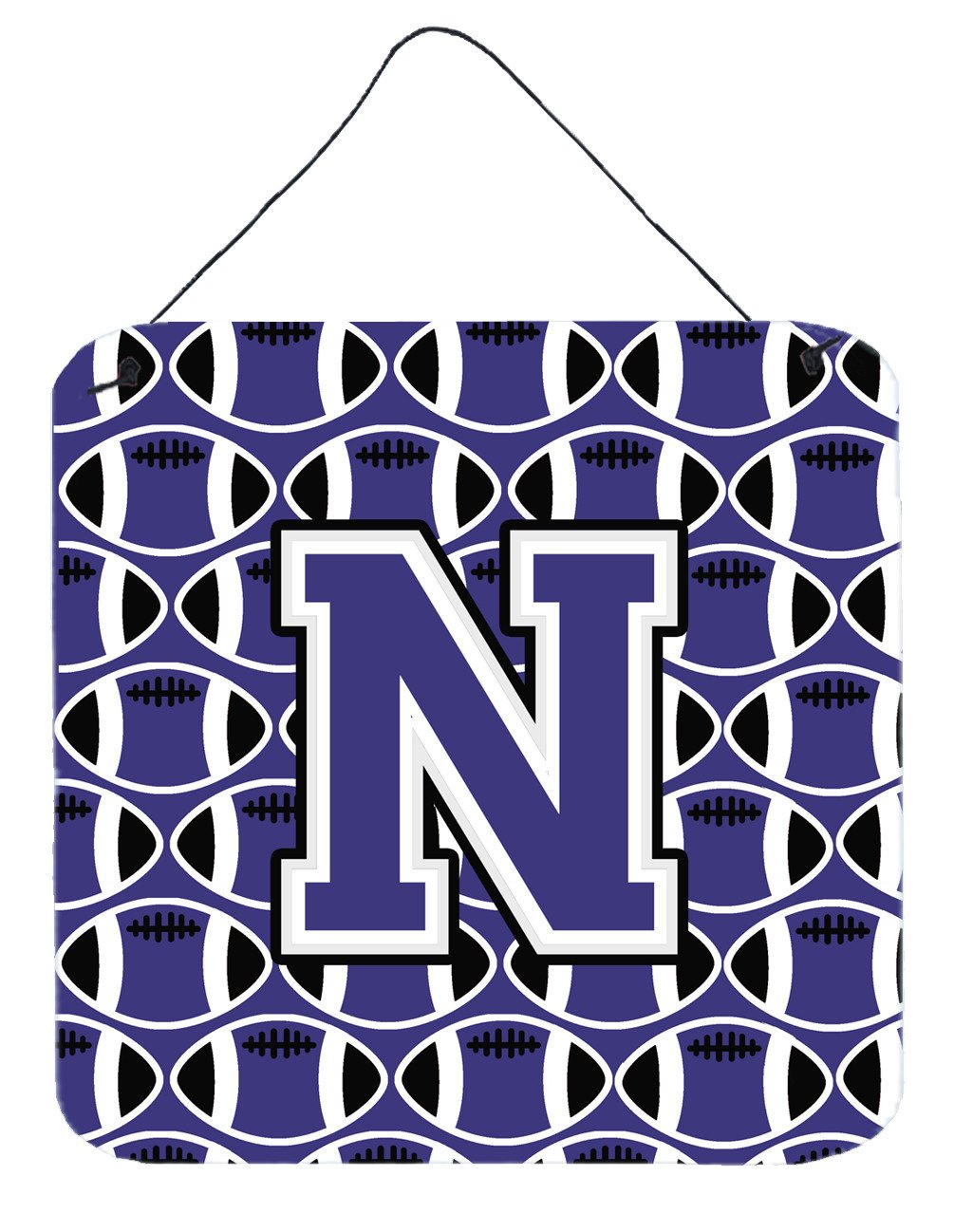 Letter N Football Purple and White Wall or Door Hanging Prints CJ1068-NDS66 by Caroline&#39;s Treasures