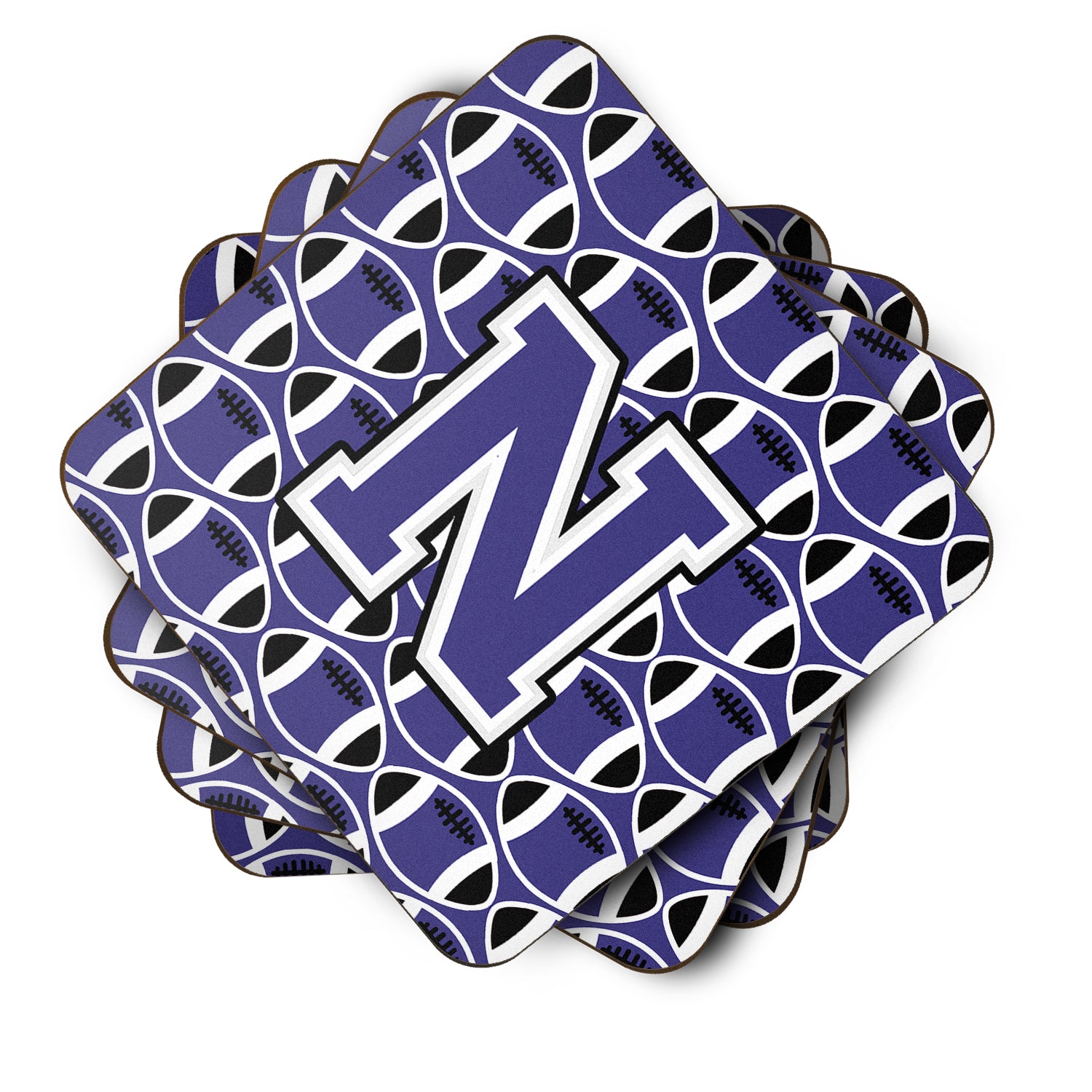 Letter N Football Purple and White Foam Coaster Set of 4 CJ1068-NFC - the-store.com