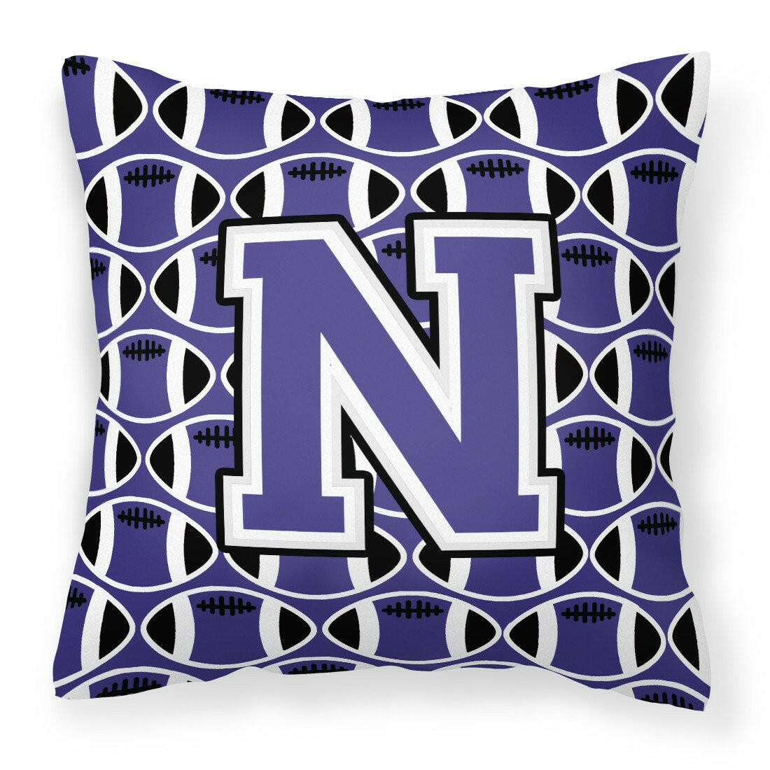 Letter N Football Purple and White Fabric Decorative Pillow CJ1068-NPW1414 by Caroline&#39;s Treasures