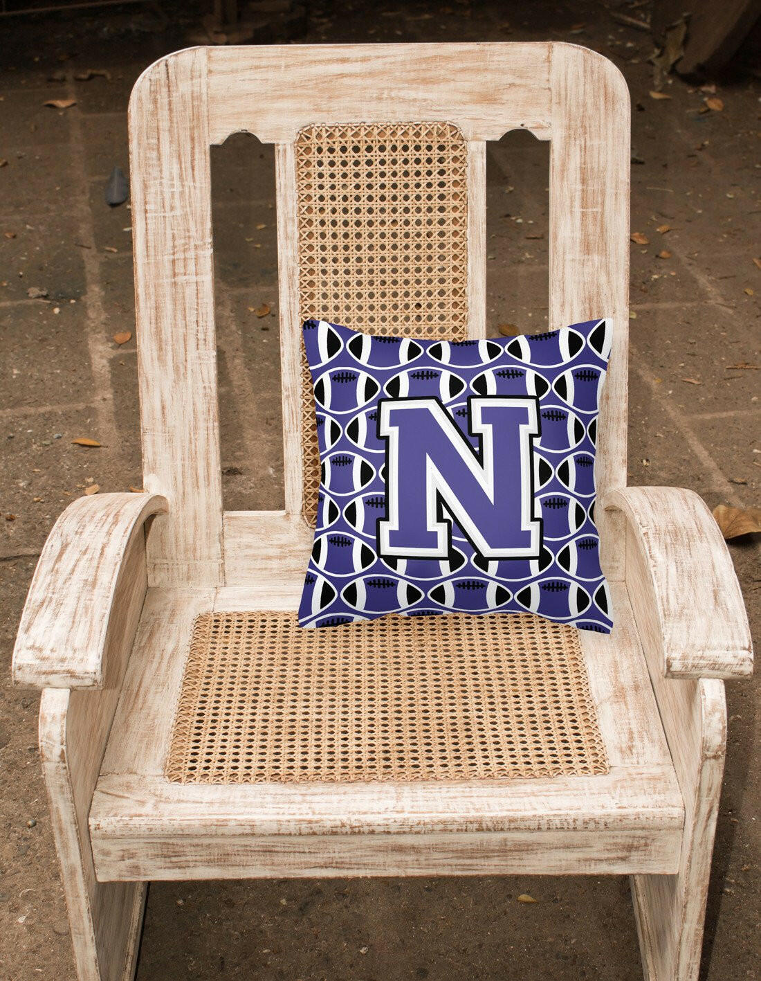 Letter N Football Purple and White Fabric Decorative Pillow CJ1068-NPW1414 by Caroline's Treasures