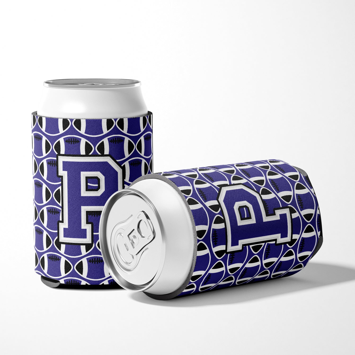 Letter P Football Purple and White Can or Bottle Hugger CJ1068-PCC