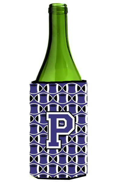 Letter P Football Purple and White Wine Bottle Beverage Insulator Hugger CJ1068-PLITERK by Caroline&#39;s Treasures