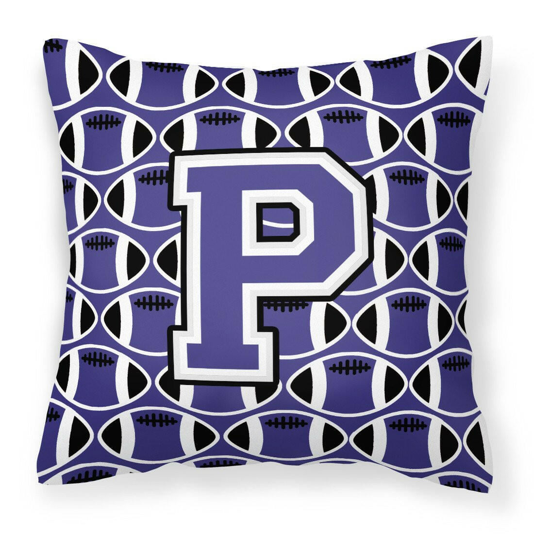 Letter P Football Purple and White Fabric Decorative Pillow CJ1068-PPW1414 by Caroline&#39;s Treasures
