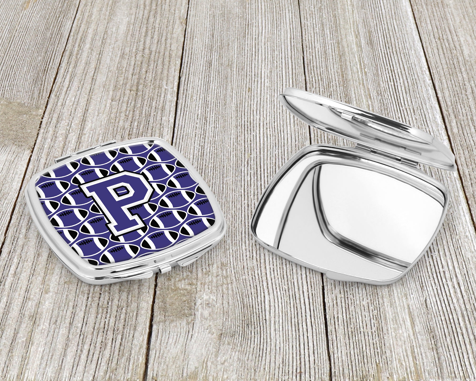 Letter P Football Purple and White Compact Mirror CJ1068-PSCM