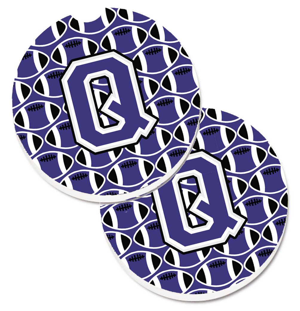 Letter Q Football Purple and White Set of 2 Cup Holder Car Coasters CJ1068-QCARC by Caroline&#39;s Treasures
