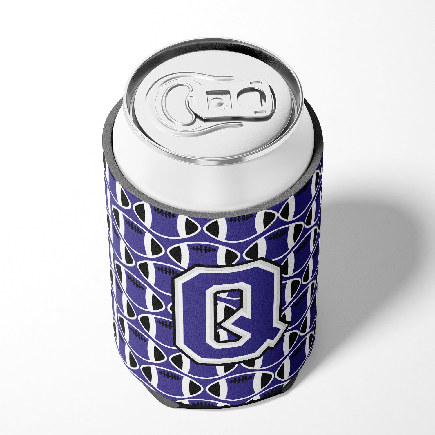 Letter Q Football Purple and White Can or Bottle Hugger CJ1068-QCC.