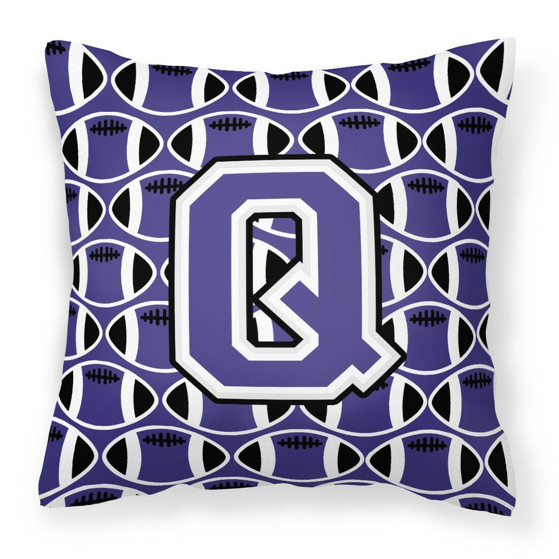 Letter Q Football Purple and White Fabric Decorative Pillow CJ1068-QPW1414 by Caroline&#39;s Treasures