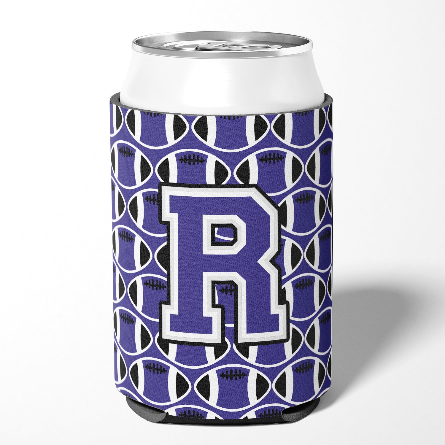 Letter R Football Purple and White Can or Bottle Hugger CJ1068-RCC.