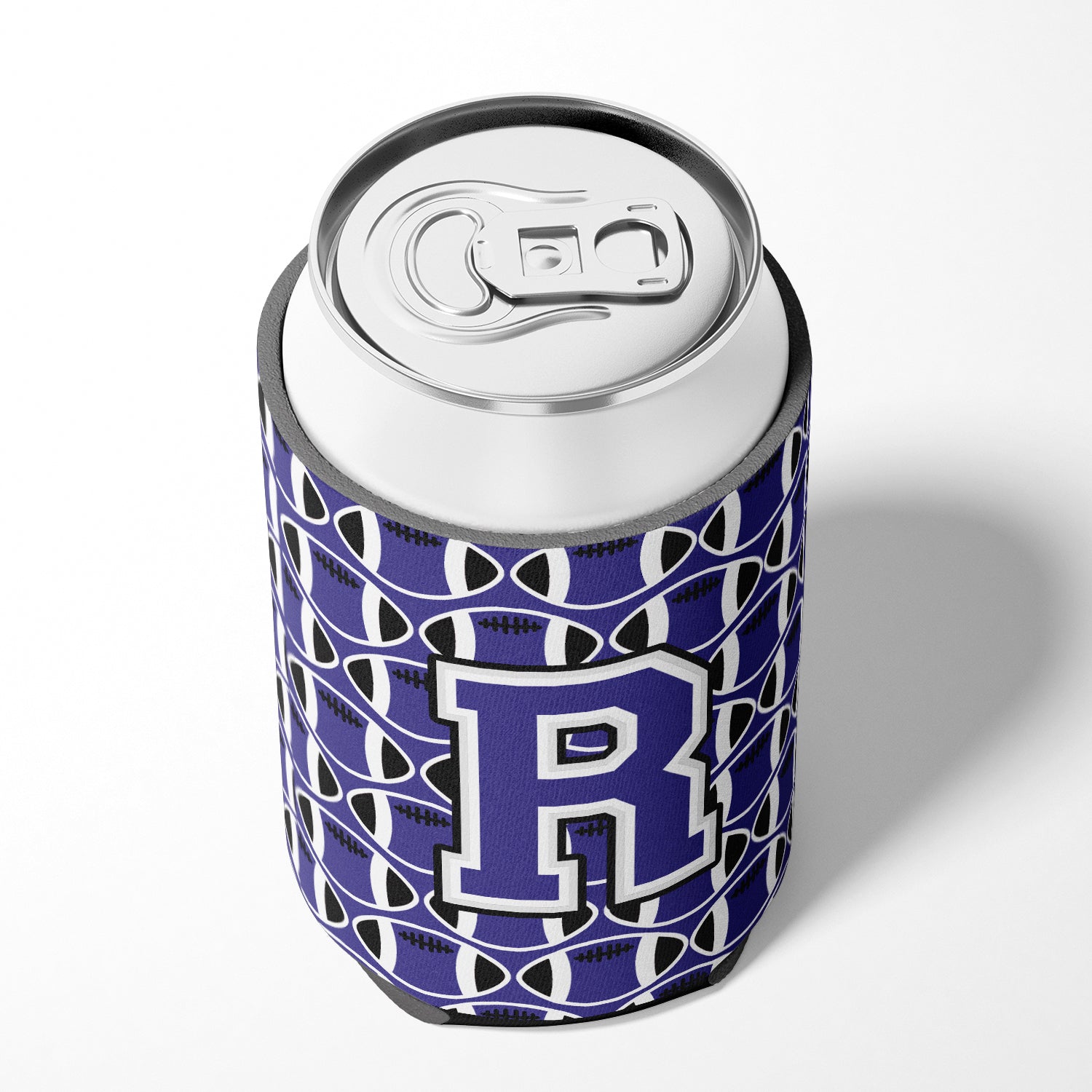Letter R Football Purple and White Can or Bottle Hugger CJ1068-RCC.