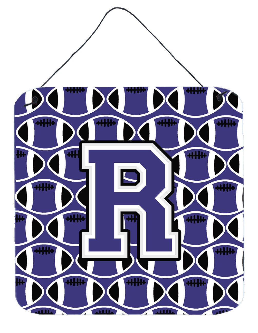 Letter R Football Purple and White Wall or Door Hanging Prints CJ1068-RDS66 by Caroline&#39;s Treasures