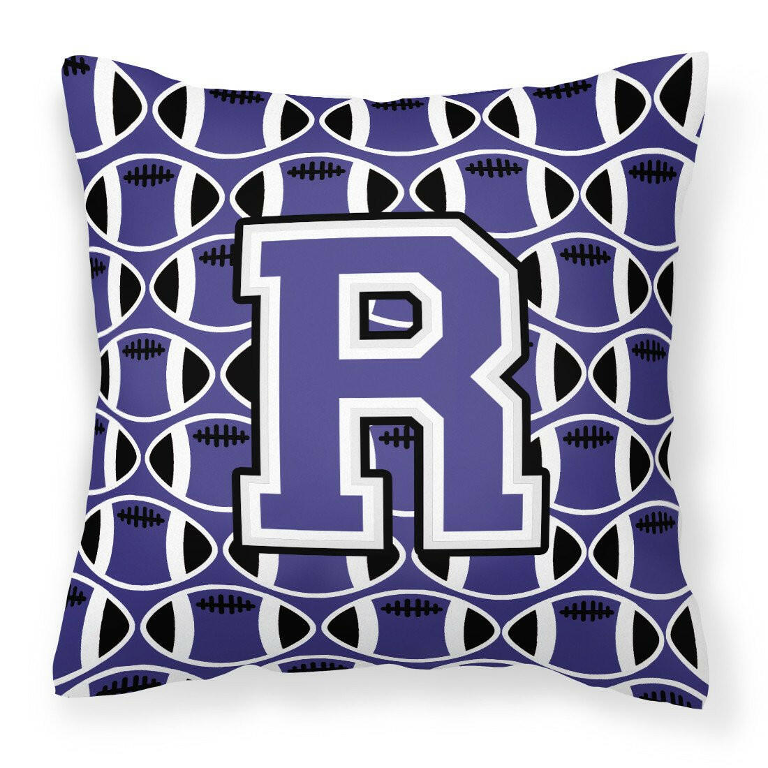 Letter R Football Purple and White Fabric Decorative Pillow CJ1068-RPW1414 by Caroline&#39;s Treasures