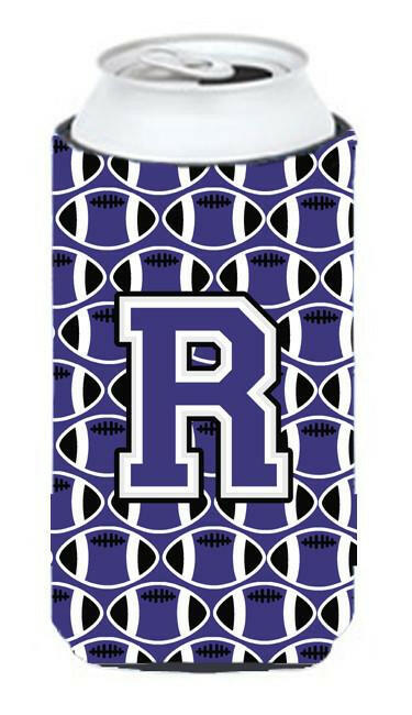 Letter R Football Purple and White Tall Boy Beverage Insulator Hugger CJ1068-RTBC by Caroline&#39;s Treasures