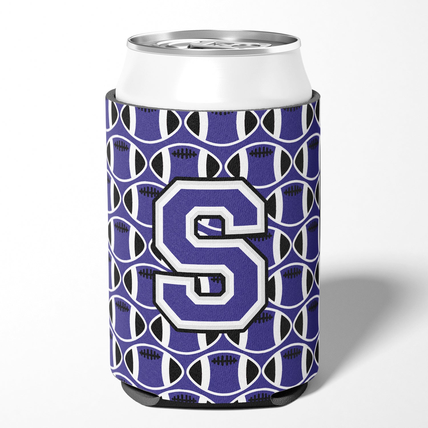 Letter S Football Purple and White Can or Bottle Hugger CJ1068-SCC