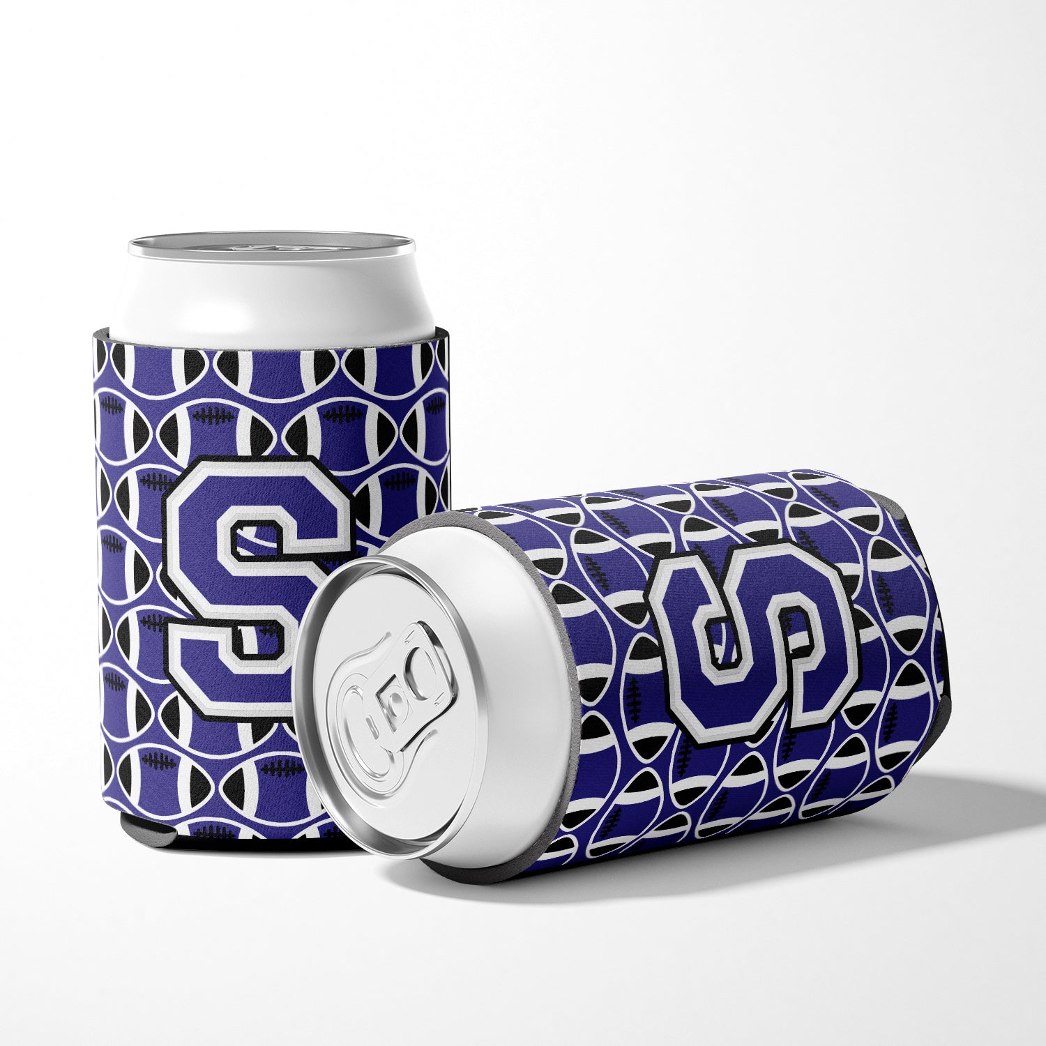 Letter S Football Purple and White Can or Bottle Hugger CJ1068-SCC.