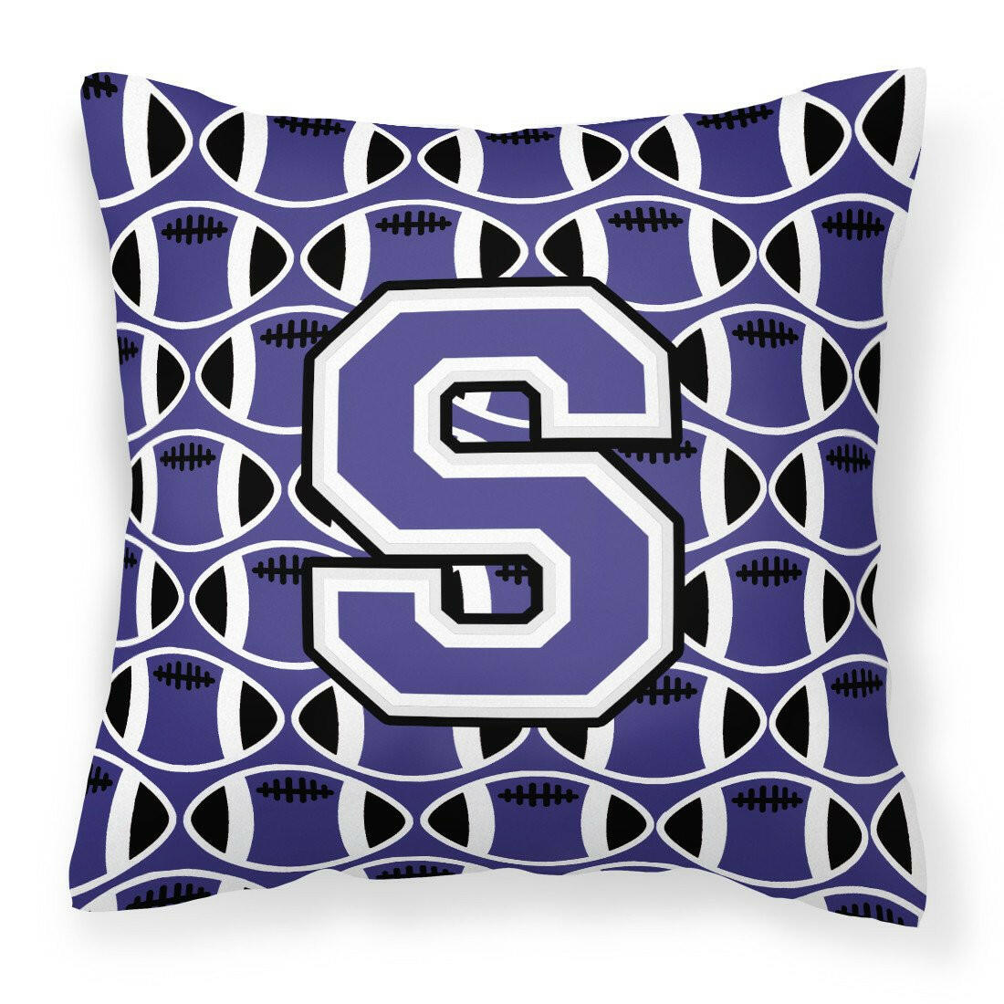 Letter S Football Purple and White Fabric Decorative Pillow CJ1068-SPW1414 by Caroline&#39;s Treasures