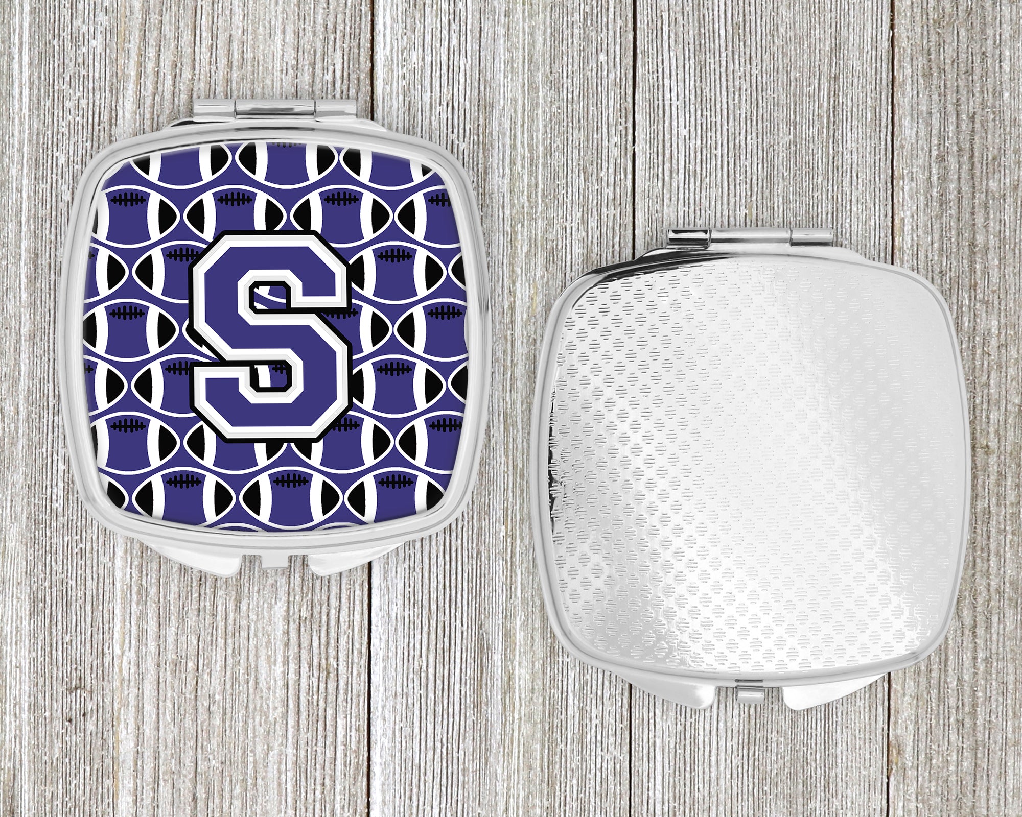 Letter S Football Purple and White Compact Mirror CJ1068-SSCM  the-store.com.
