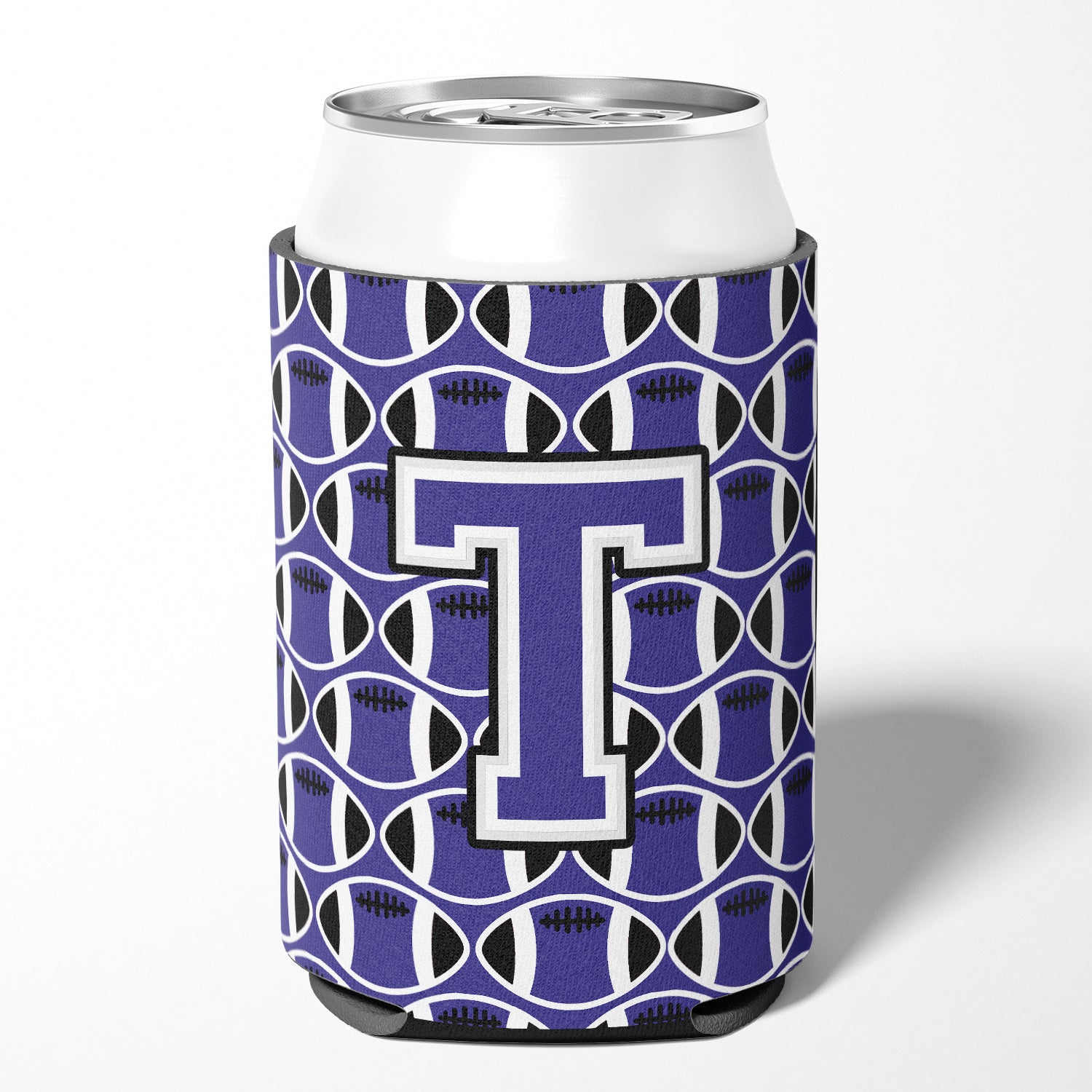 Letter T Football Purple and White Can or Bottle Hugger CJ1068-TCC.