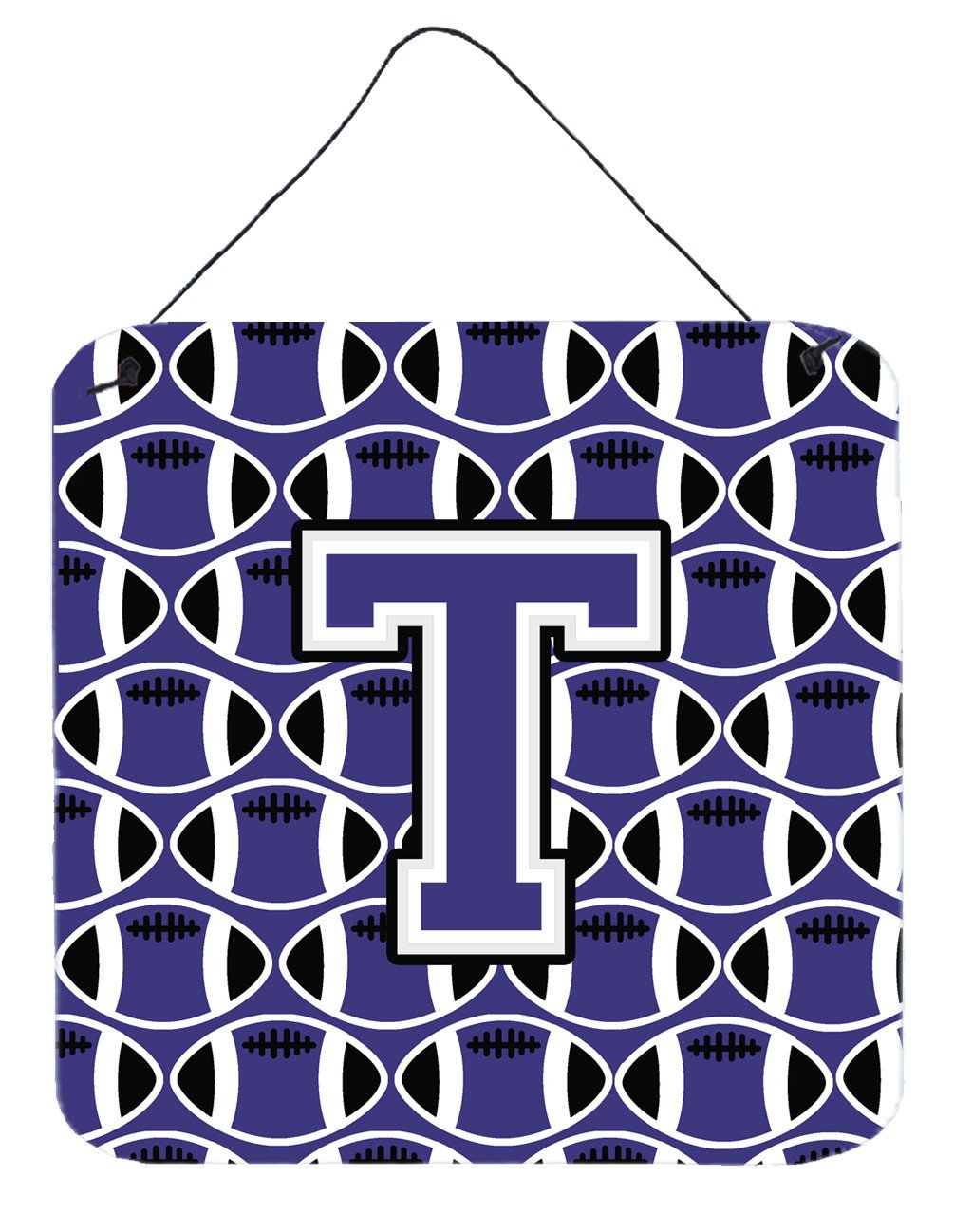 Letter T Football Purple and White Wall or Door Hanging Prints CJ1068-TDS66 by Caroline&#39;s Treasures
