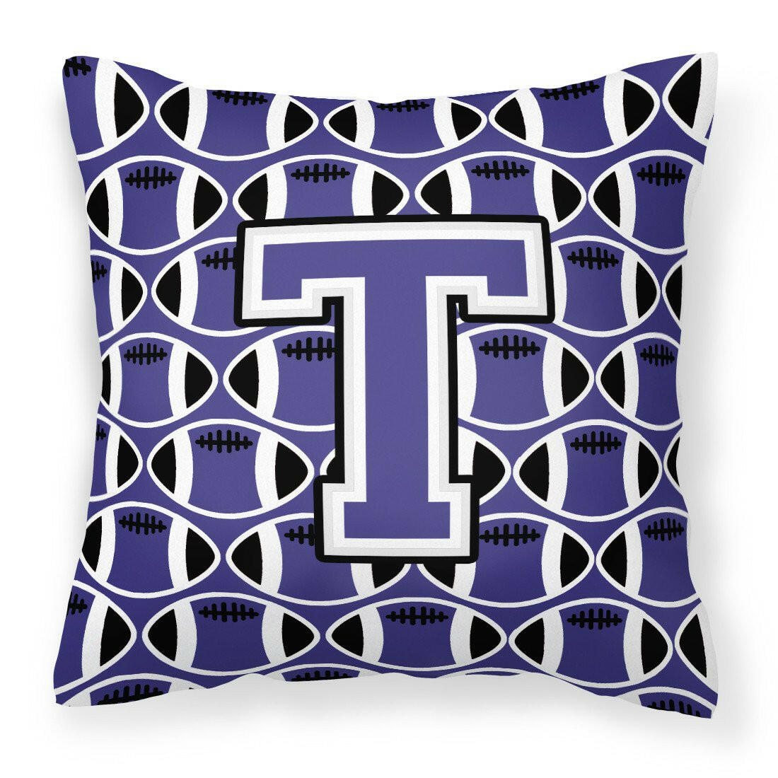 Letter T Football Purple and White Fabric Decorative Pillow CJ1068-TPW1414 by Caroline&#39;s Treasures