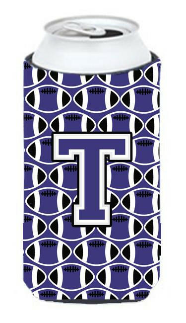 Letter T Football Purple and White Tall Boy Beverage Insulator Hugger CJ1068-TTBC by Caroline's Treasures