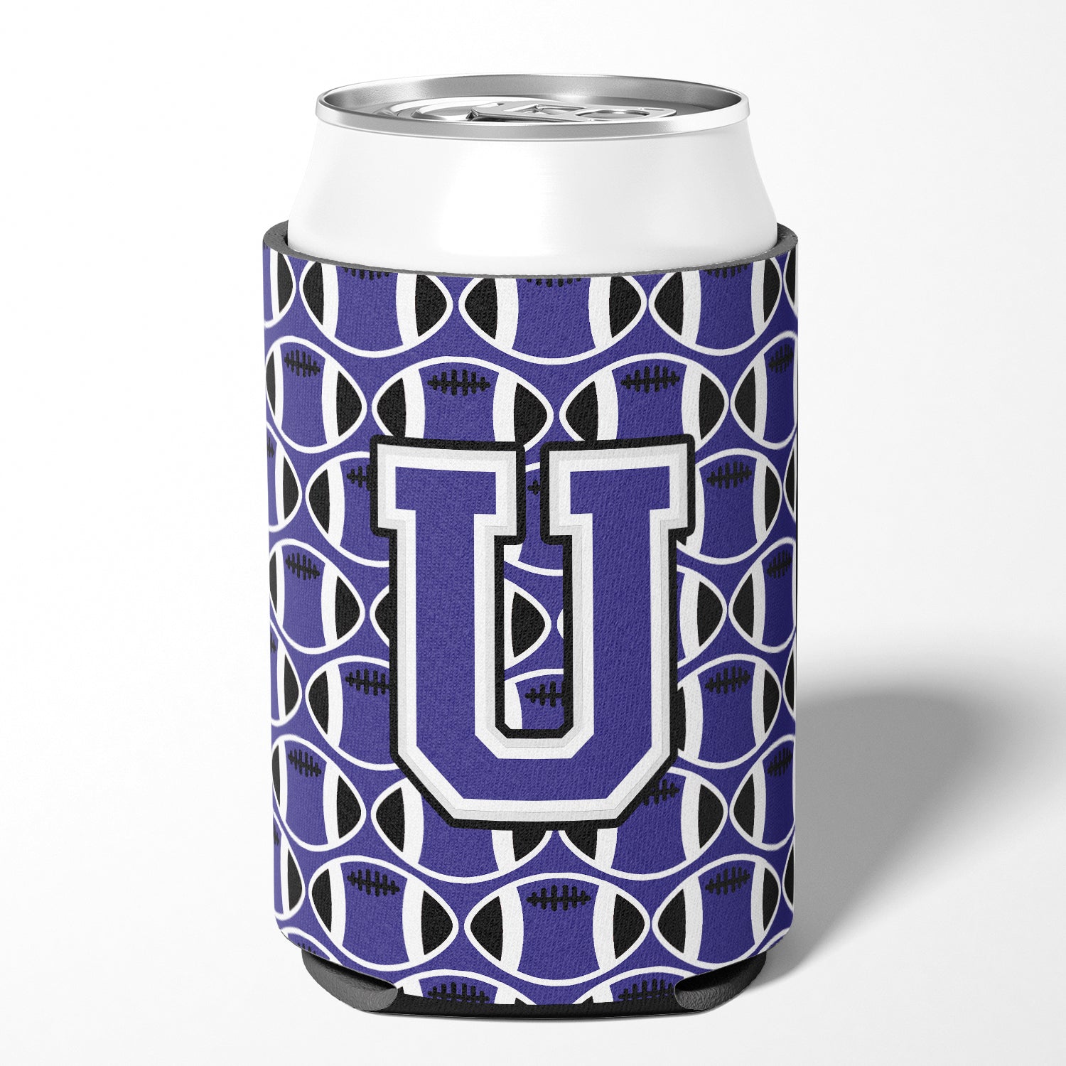 Letter U Football Purple and White Can or Bottle Hugger CJ1068-UCC