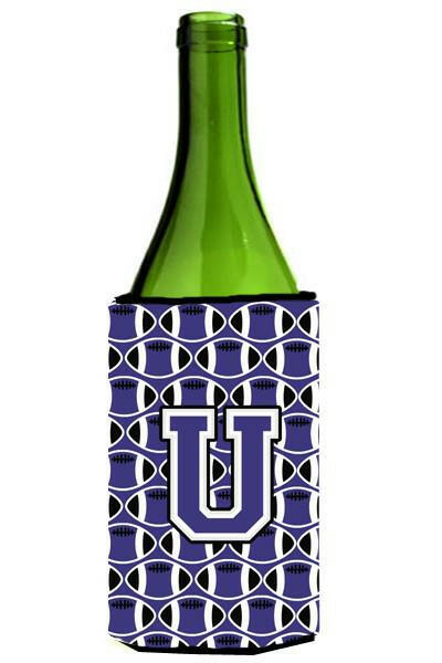 Letter U Football Purple and White Wine Bottle Beverage Insulator Hugger CJ1068-ULITERK by Caroline's Treasures