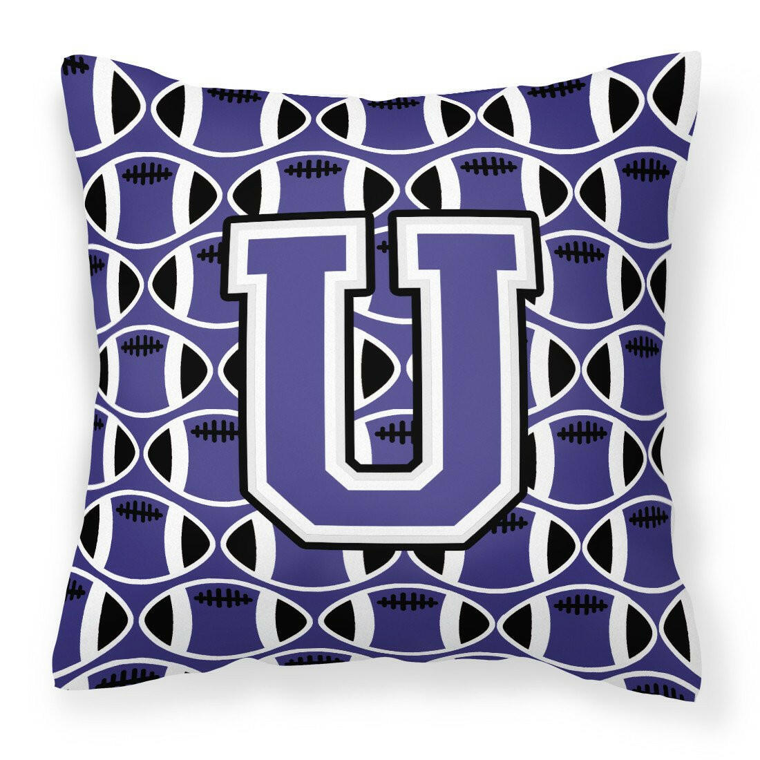 Letter U Football Purple and White Fabric Decorative Pillow CJ1068-UPW1414 by Caroline&#39;s Treasures