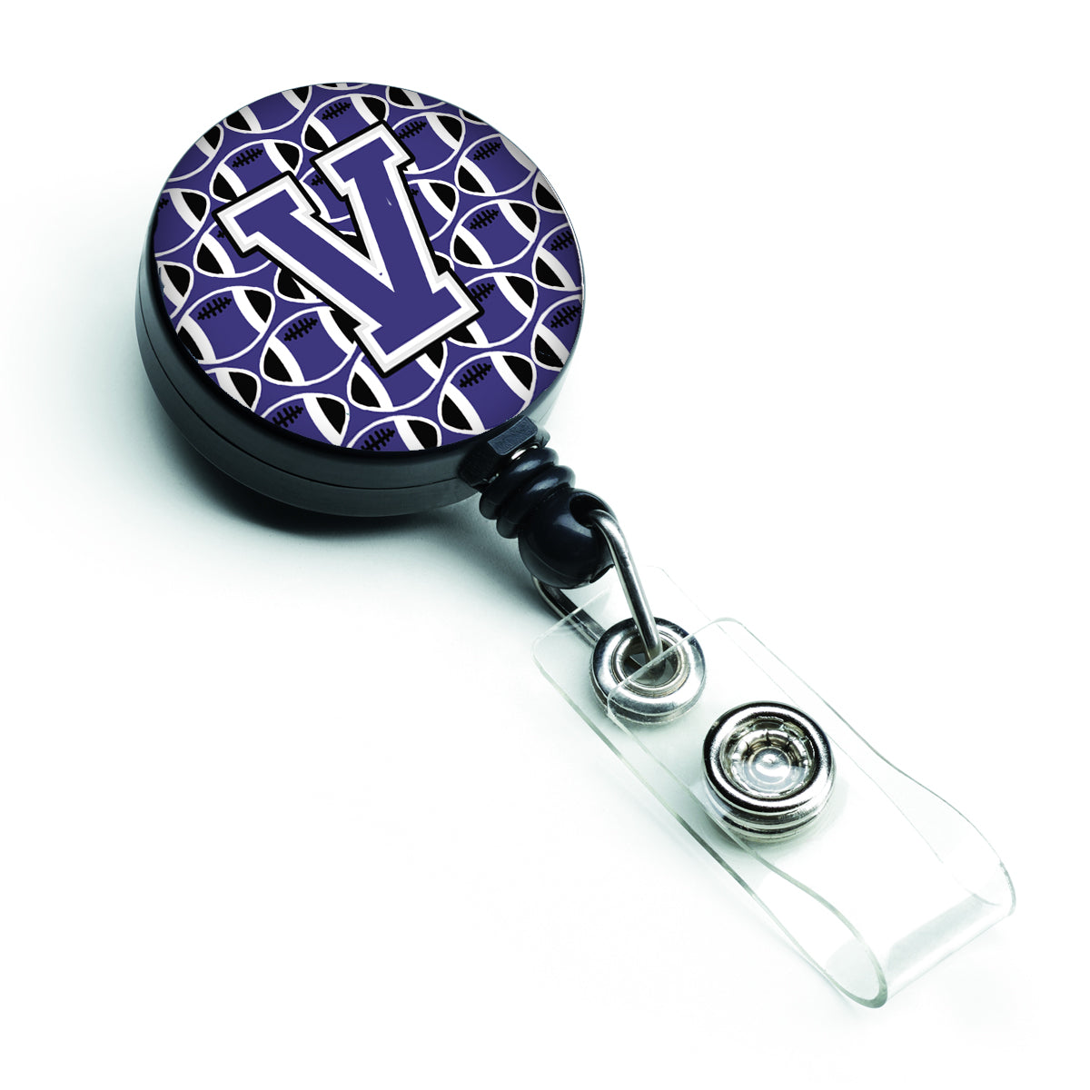 Letter V Football Purple and White Retractable Badge Reel CJ1068-VBR