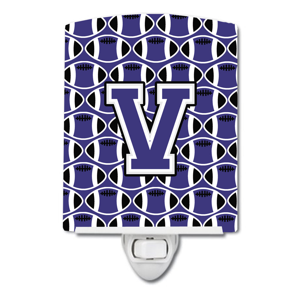Letter V Football Purple and White Ceramic Night Light CJ1068-VCNL - the-store.com